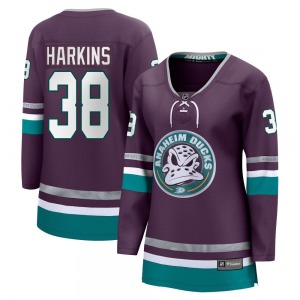 Women's Premier Anaheim Ducks Jansen Harkins Purple 30th Anniversary Breakaway Official Fanatics Branded Jersey