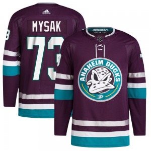 Adult Authentic Anaheim Ducks Jan Mysak Purple 30th Anniversary Primegreen Official Adidas Jersey