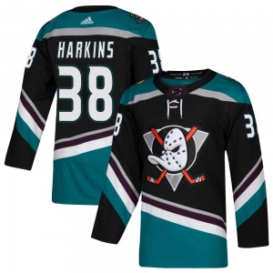 Youth Authentic Anaheim Ducks Jansen Harkins Black Teal Alternate Official Adidas Jersey