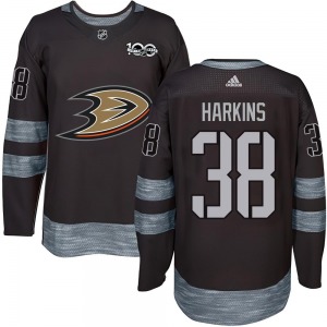 Youth Authentic Anaheim Ducks Jansen Harkins Black 1917-2017 100th Anniversary Official Jersey