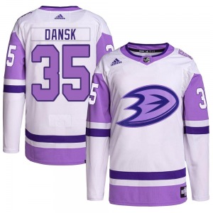 Adult Authentic Anaheim Ducks Oscar Dansk White/Purple Hockey Fights Cancer Primegreen Official Adidas Jersey