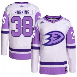 Adult Authentic Anaheim Ducks Jansen Harkins White/Purple Hockey Fights Cancer Primegreen Official Adidas Jersey