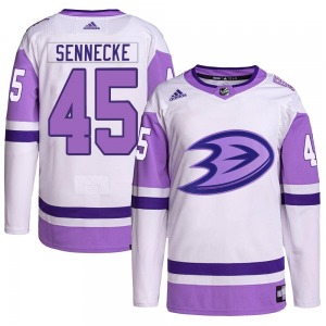 Adult Authentic Anaheim Ducks Beckett Sennecke White/Purple Hockey Fights Cancer Primegreen Official Adidas Jersey