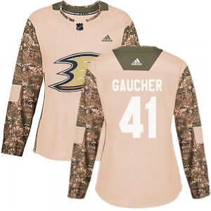 Women's Authentic Anaheim Ducks Nathan Gaucher Camo Veterans Day Practice Official Adidas Jersey