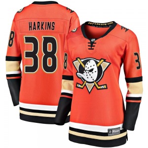 Women's Premier Anaheim Ducks Jansen Harkins Orange Breakaway 2019/20 Alternate Official Fanatics Branded Jersey