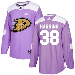 Youth Authentic Anaheim Ducks Jansen Harkins Purple Fights Cancer Practice Official Adidas Jersey