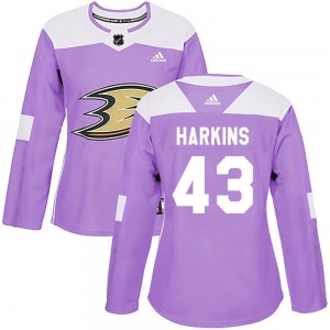 Women's Authentic Anaheim Ducks Jansen Harkins Purple Fights Cancer Practice Official Adidas Jersey