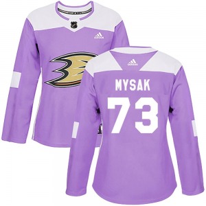 Women's Authentic Anaheim Ducks Jan Mysak Purple Fights Cancer Practice Official Adidas Jersey