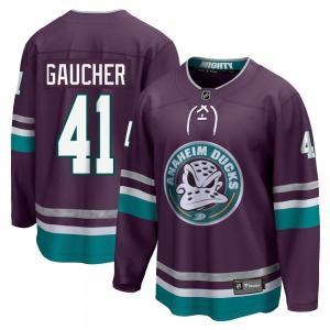 Adult Premier Anaheim Ducks Nathan Gaucher Purple 30th Anniversary Breakaway Official Fanatics Branded Jersey